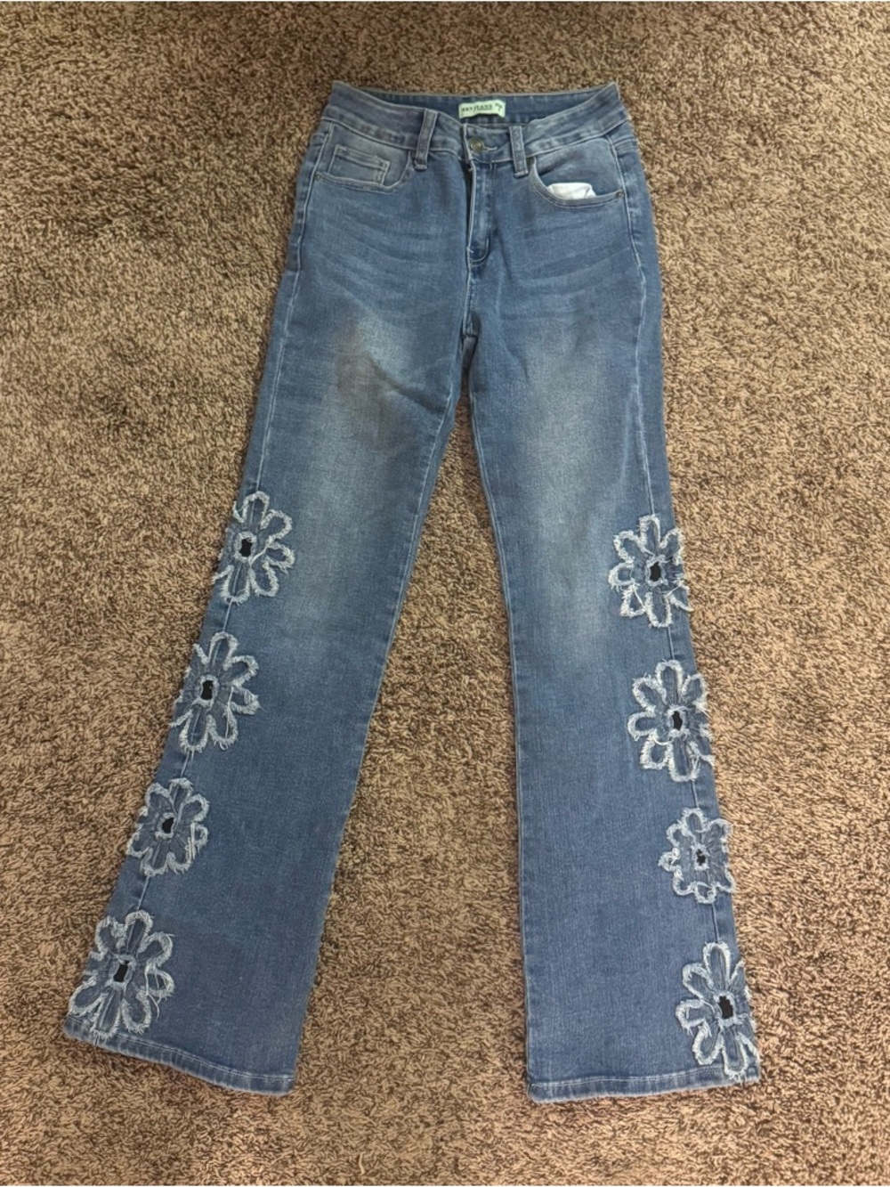 Women's Blue Floral Appliqué Flare Jeans